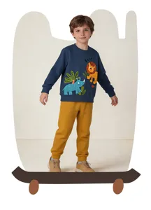 Boys long sleeve sweatshirt featuring cute animal prints and roar text detail. Perfect for autumn.