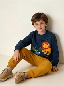 Cute autumn boys sweatshirt and pants set, long sleeve crewneck cotton kids apparel.