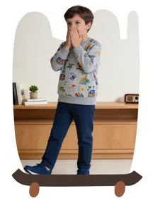 Kinder graues Cartoon Auto Druck Rundhals langarm Sweatshirt Nahaufnahme Ansicht