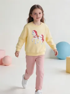 Kids Girls Autumn Long Sleeve Sweatshirt Cute Unicorn Print Crewneck Pullover Casual Top