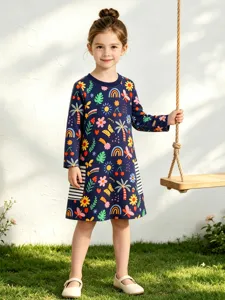 Autumn new girls long sleeve cartoon print dress casual cotton children princess dress main