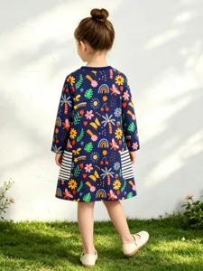 Girls long sleeve cotton dress cute cartoon print autumn casual princess dress comfortable wear