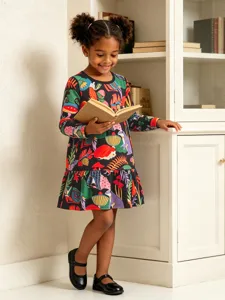Vestito floreale a maniche lunghe per bambine stampa colorata abito autunnale bambini