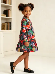 Bella vestito stampato manica lunga per ragazze moda autunno abito principessa bambini