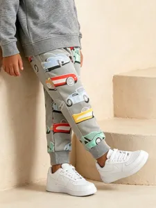 Pantalones de chándal de otoño para niño con bonito estampado de coches, cómodos y suaves.