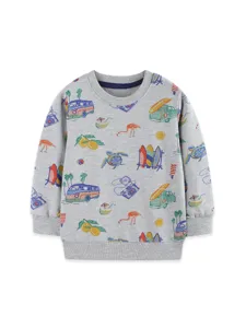 Jungen Herbst Rundhals Sweatshirt mit lustigem Sommer Auto und Strand Alloverprint Langarm Top