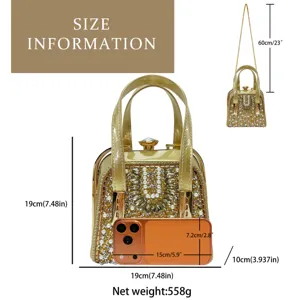 Rhinestone evening bag details, pearl clutch dimensions, 19cm luxury metal chain purse size
