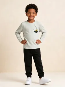 Herbst Jungen Langarmshirt Set mit Kragendruck, Freizeithose, Kinder Alltagsbekleidung.