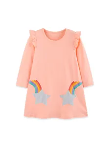 Kinderen langarm gebreid katoenen jurk met ster en regenboog print voor herfst dagelijkse kleding