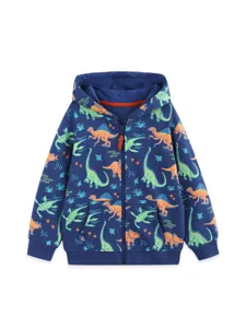 Felpa con cappuccio e zip stampa dinosauro per bambini in cotone lavorato a maglia