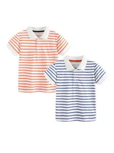 Jongens Gestreept Katoen Poloshirt Peuter Kinderen Korte Mouw Omslagkraag T-Shirt Ademend Zomer Sport Casual Top