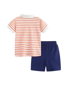 Kids Casual Cotton Striped Polo Shirt And Shorts Top And Bottom Set European American Style Soft Breathable Summer Short Sleeve Outfits For Toddler Boys Girls