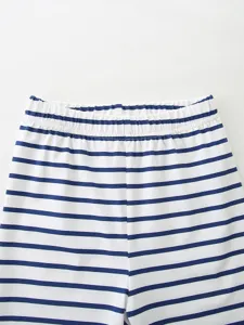 Girls blue white striped elastic waist shorts summer casual cotton children bottoming trousers