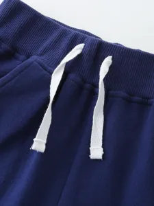 Boys knit cotton casual shorts waistband detail, comfortable daily wear children clothing main image.