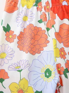 Cute colorful floral print toddler girl cotton shorts for summer casual wear pants
