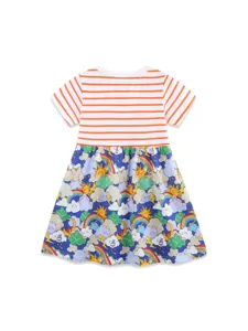 Abito da Bambina Occidentale Carino Morbido Cotone Manica Corta Pullover Girocollo A Righe Stampato Linea ad A Principessa Per Estate Quotidiano Abbigliamento Bambini