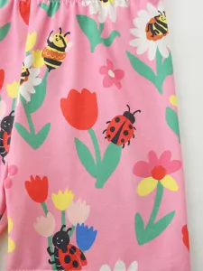 süße kleinkind mädchen rosa sommershorts cartoon blume marienkäfer druck kinder freizeitkleidung