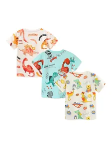 Maglietta a Maniche Corte per Ragazzi in Cotone Stampa Animali Cartoon Dinosauro Top Estivi Girocollo T-Shirt Casual Morbida
