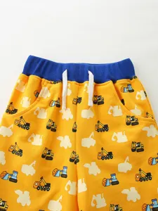 Boys summer excavator print shorts with elastic waistband and casual style for toddlers.