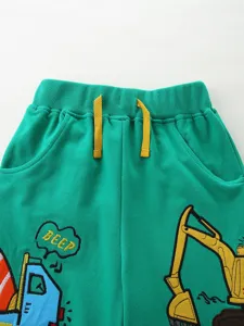 Garçons vert dessin animé construction brodé short décontracté vêtements d'été neuf