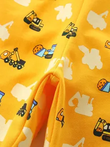 Boys summer casual shorts with cute excavator cartoon print, comfortable children clothing.
