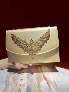 Luxus Strass Abendtasche Clutch PU Polyurethan Leder Kette Umhängetasche Luxuriöse Schmetterlingsflügel Akzent Bankett Party Handtasche Für Damen