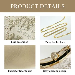 Elegant beaded evening clutch bag with detachable chain, perfect for women's party and wedding.