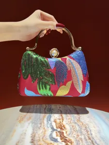 Vintage Sequin Evening Clutch Bag Elegant Handbag with Pearl Clasp and Embroidery Detail