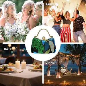 Elegant Sequin Evening Bag Vintage Clutch Purse with Metal Handle and Pearl Clasp for Party