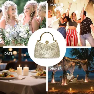 Gold pearl embroidered evening clutch bag elegant wedding party handbag for women style