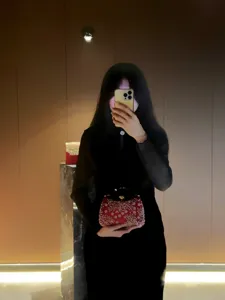 Exquisite red embroidered rhinestone evening handbag detail, elegant clutch and chic tote design.