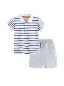 Conjunto de Polo y Pantalones Cortos a Rayas de Algodón para Niños Verano Ropa Suave de Manga Corta Parte Superior y Pantalón