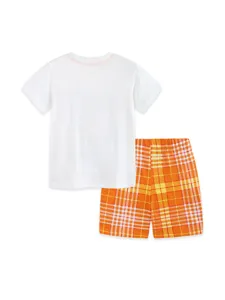 Boys Summer Cotton Plaid Shorts Set Cartoon Crab Embroidered Short Sleeve Top And Bottom Toddler Kids Clothing