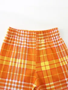 Children plaid shorts elastic waist orange summer boys bottom casual cute comfortable daily wear