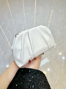 Women White Pleated Cloud Clutch Bag Elegant Fashion PU Leather Handbag Crossbody Purse