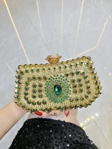 Luxury Rhinestone Evening Bag Elegant Polyester Clutch Wallet Chain Shoulder Dress Purse For Wedding Banquet Women Handbag