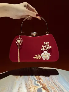 Borsa da Sera Vintage in Velluto da Donna Con Nappina di Perle Chiusura Strass Nuovo Stile Cinese Borsa a Mano per Festa Matrimonio Borsa a Tracolla