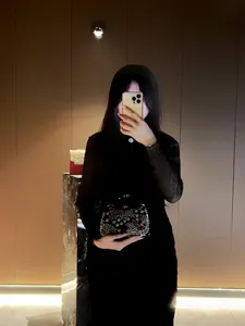 Exquisite beaded evening bag with rhinestone embroidery, elegant metal handle chic shoulder clutch.
