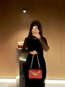 Rote Luxus Ketten Abendtasche stilvolle Schulter Clutch mit goldenem Flügelverschluss