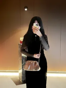 Shiny metallic pleated clutch bag with gold chain strap elegant evening shoulder bag women