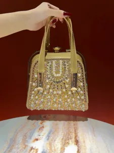 Luxury Rhinestone Evening Bag Elegant Artificial Pearl Handbag PU Leather Clasp Crossbody Shoulder Bag For Wedding Party Women Gift