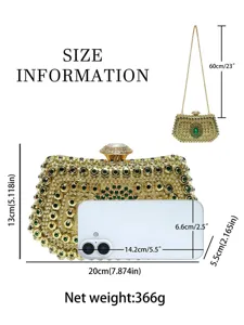 Elegant rhinestone evening clutch bag with gold chain, luxury crystal party shoulder bag for women.