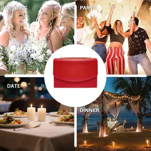 Borsa a mano da donna in pelle rossa con catena dorata, elegante pochette per festa e matrimonio