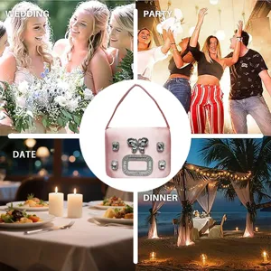 Rosa Satintasche Abendtasche mit funkelnder Kristallschließe und Schleife für elegante Damenparty.