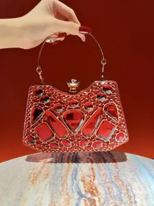 Elegante bolso de mano con pedrería roja bolso de noche de lujo bolso de cristal para mujer