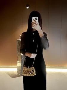 Exquisito bolso de noche con diamantes de imitacion y cadena cartera de lujo para mujer