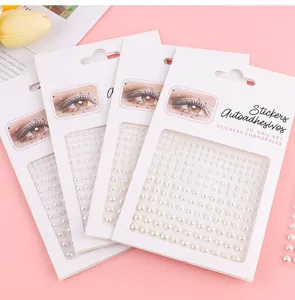 3D pearl face and nail art stickers, white self-adhesive rhinestones for DIY decoration.