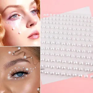 Milky white pearl face stickers and nail art gems, DIY multi-size 3-6mm beauty accessories sheet.