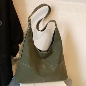 Vrouwen olijfgroene slouchy schoudertas casual hobo shopper grote capaciteit vintage handtas