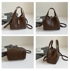 Stylish brown leather shoulder bag for women, versatile daily commuter crossbody tote bag.